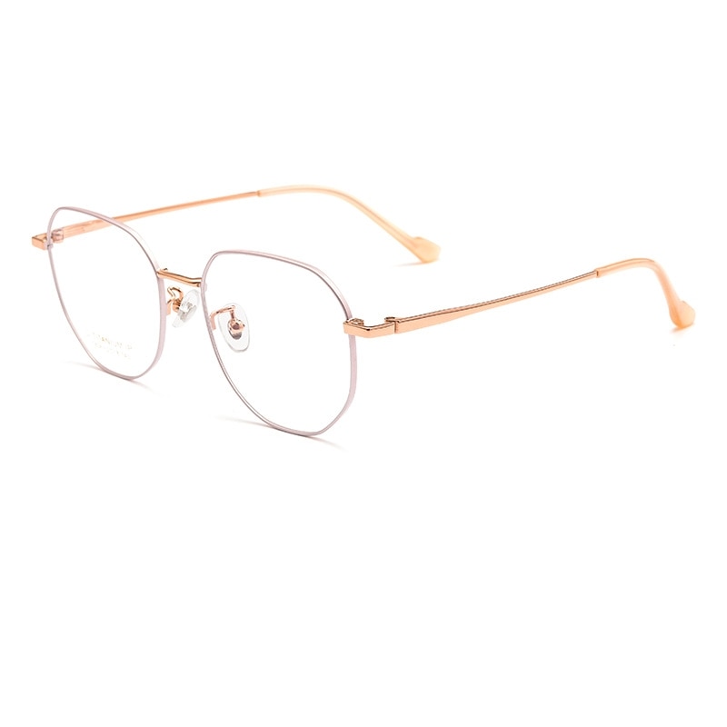 Yimaruili Unisex Full Rim Polygonal Titanium Eyeglasses T808 Full Rim Yimaruili Eyeglasses Pink Rose Gold  