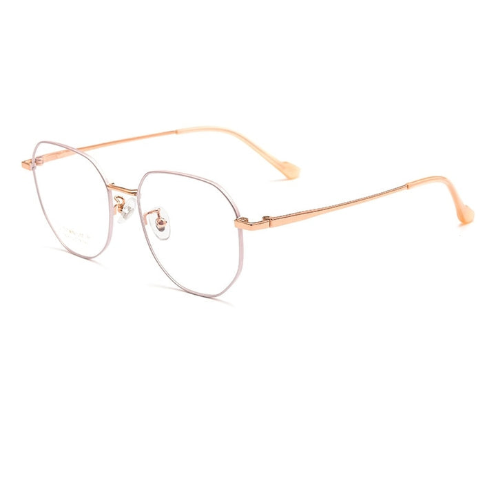 Yimaruili Unisex Full Rim Polygonal Titanium Eyeglasses T808 Full Rim Yimaruili Eyeglasses Pink Rose Gold  