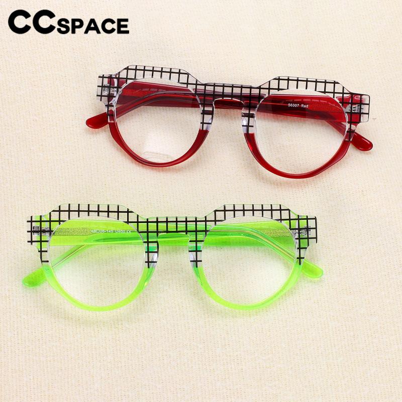CCSpace Unisex Full Rim Flat Top Round Acetate Eyeglasses 56307 Full Rim CCspace   
