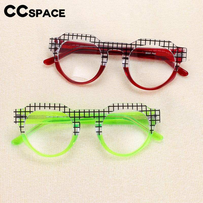 CCspace Unisex Full Rim Flat Top Round Acetate Eyeglasses 56307 Full Rim CCspace   