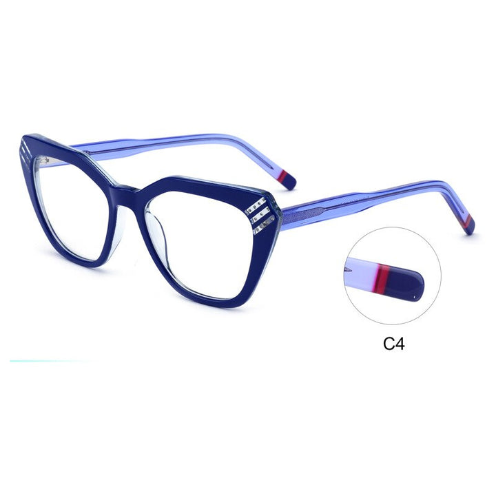 CCSpace Women's Full Rim Square Cat Eye Handcrafted Acetate Eyeglasses 55282 Full Rim CCspace Blue China 