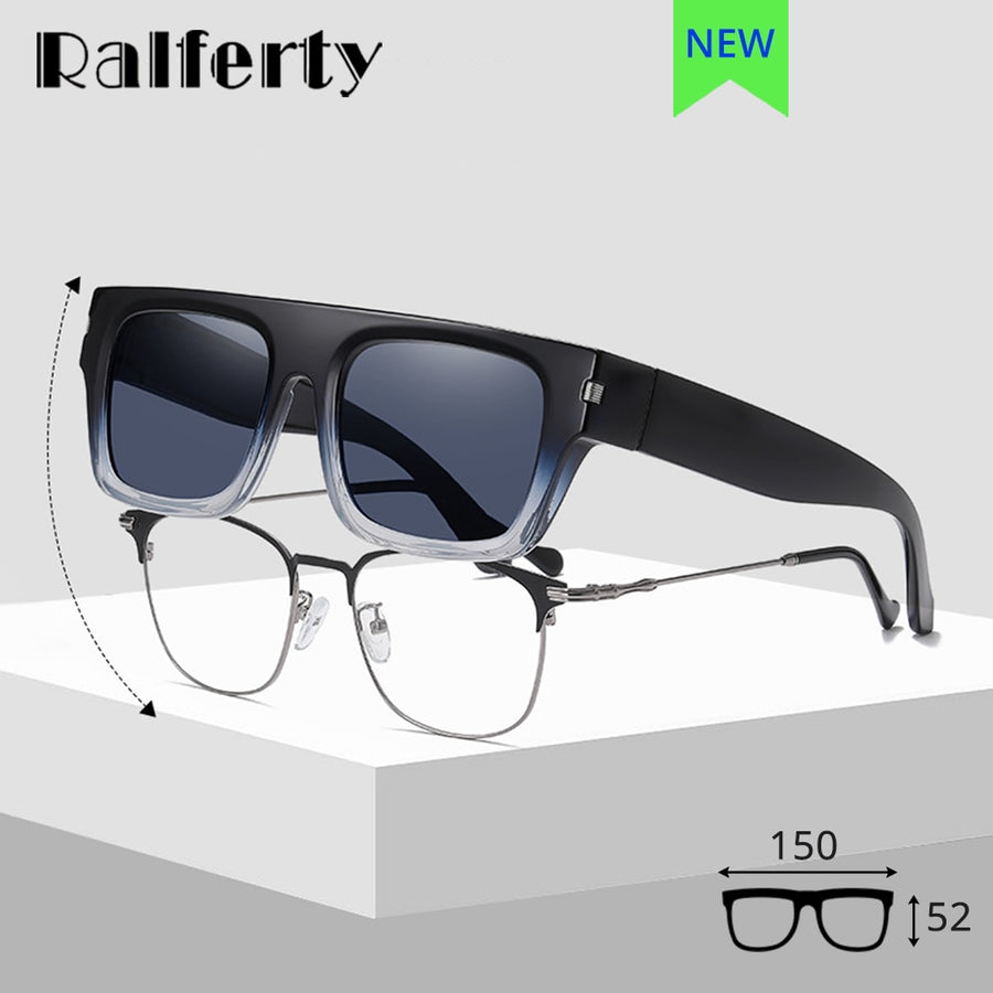 Ralferty Unisex Full Rim Square Tr 90 Acetate Polarized Overlay Sunglasses D7527 Clip On Sunglasses Ralferty   