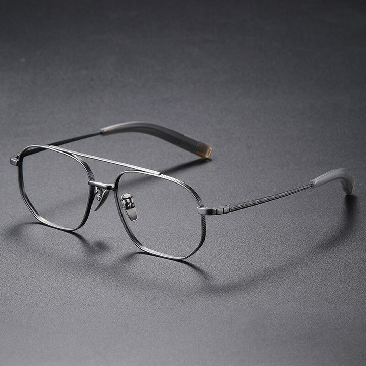 Hdcrafter Men's Full Rim Wide Square Double Bridge Titanium Eyeglasses 07518 Full Rim Hdcrafter Eyeglasses Gray  
