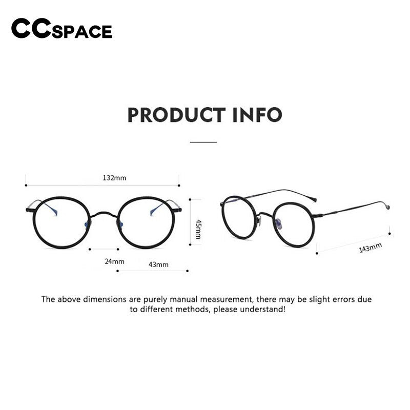 CCSpace Unisex Full Rim Round Titanium Eyeglasses 53234 Full Rim CCspace   