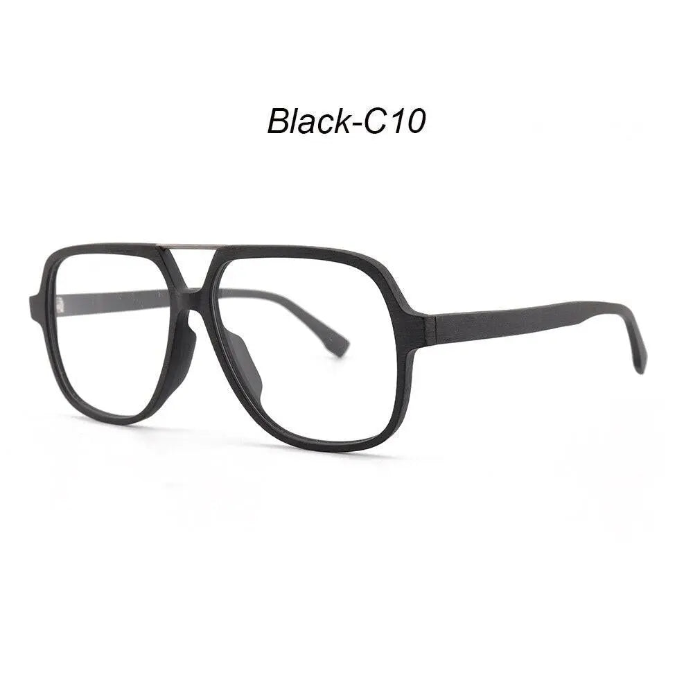 Hdcrafter Men's Full Rim Oversized Square Double Bridge Wood Alloy Eyeglasses.