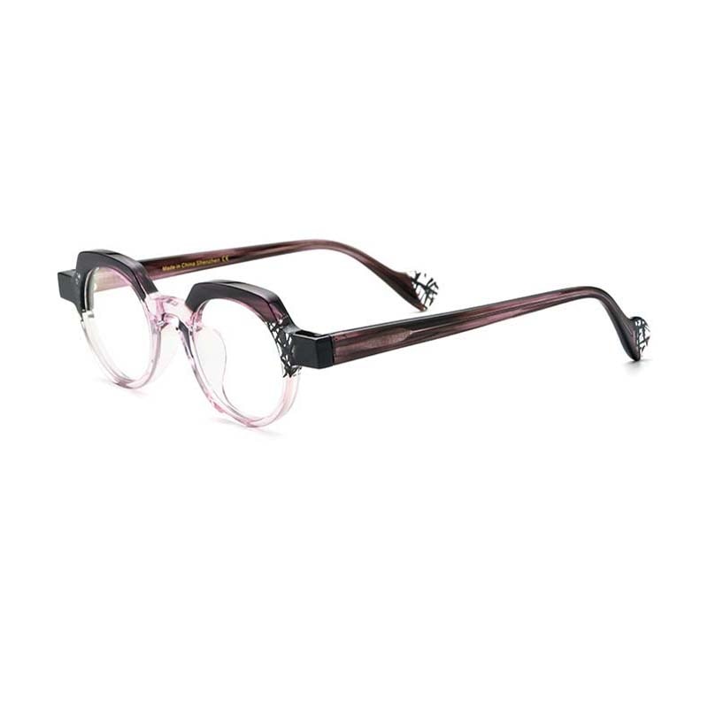 CCspace Unsiex Full Rim Flat Top Round Acetate Eyeglasses 55048 Full Rim CCspace Pink China 