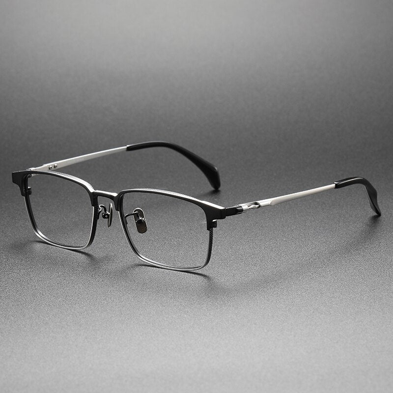 Muzz Men's Full Rim Square Titanium Eyeglasses 70710 Full Rim Muzz Black Silver  