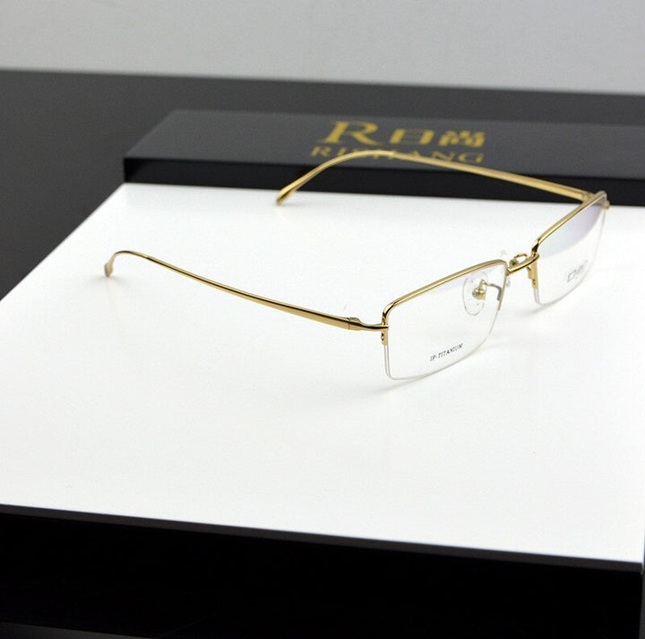 Chashma Ochki Men's Semi Rim Rectangle Titanium Eyeglasses Rs938 Semi Rim Chashma Ochki Gold  