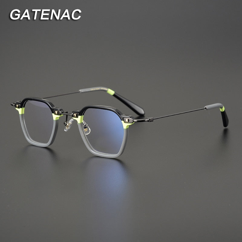 Gatenac Unisex Full Rim Polygon Square Acetate Titanium Frame Eyeglasses Gxyj605 Full Rim Gatenac   