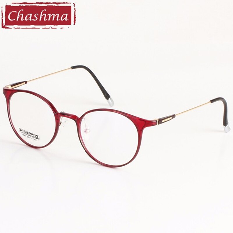 Unisex Eyeglasses Plastic Titanium Round Frame 9084 Frame Chashma Wine Red  