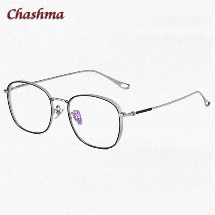 Chashma Ochki Unisex Full Rim Square Oval Titanium Eyeglasses  1851 Full Rim Chashma Ochki Black Silver  