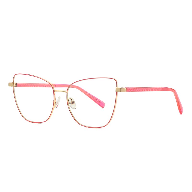 Hotochki Women's Full Rim Cat Eye Alloy Frame Eyeglasses 3003 Full Rim Hotochki Pink Golden  