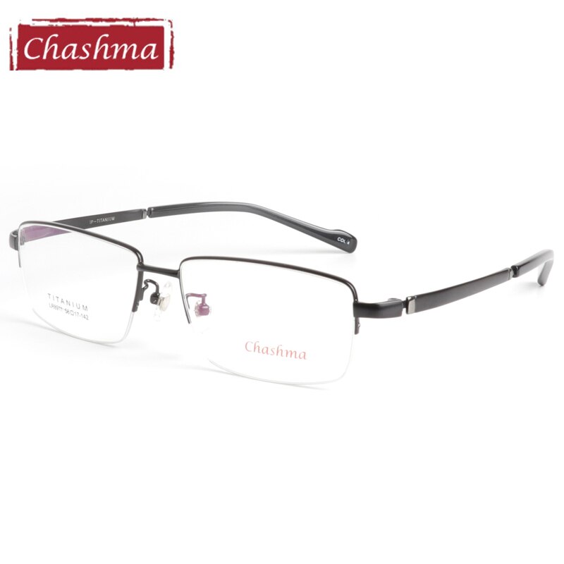 Chashma Ottica Semi Rim Oversized Square Titanium Eyeglasses 8911 Semi Rim Chashma Ottica Black  