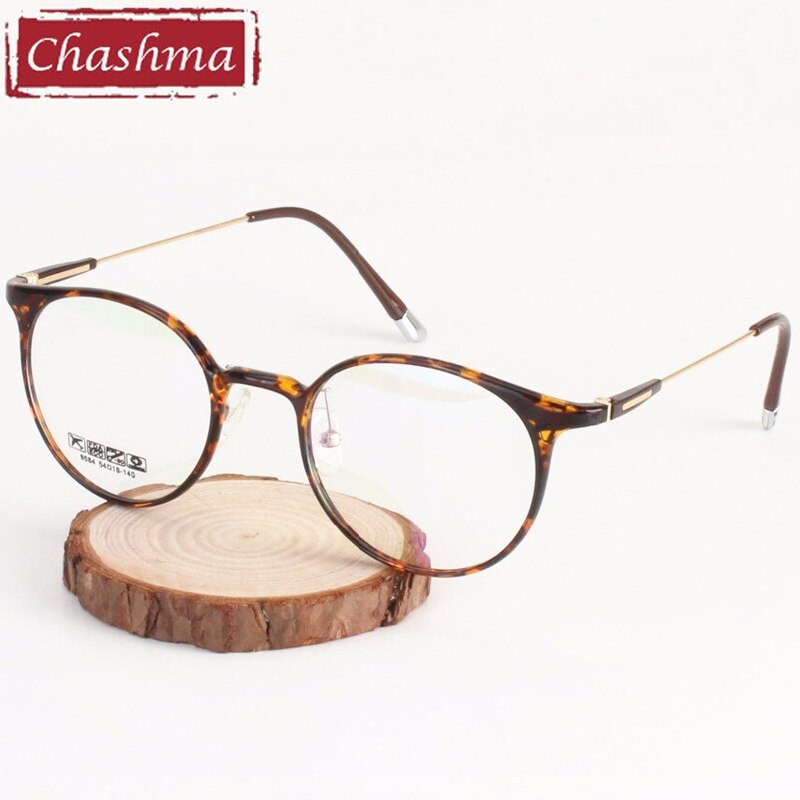Unisex Eyeglasses Plastic Titanium Round Frame 9084 Frame Chashma Leopard  