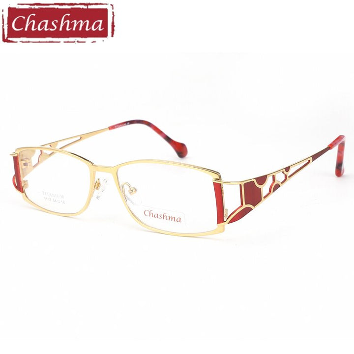 Chashma Ottica Women's Full Rim Oval Square Titanium Eyeglasses 9137 Full Rim Chashma Ottica Red with Gold  