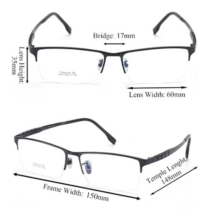 Men's Semi Rim Rectangle Titanium Wide Frame Eyeglasses 2023 Semi Rim Chashma   