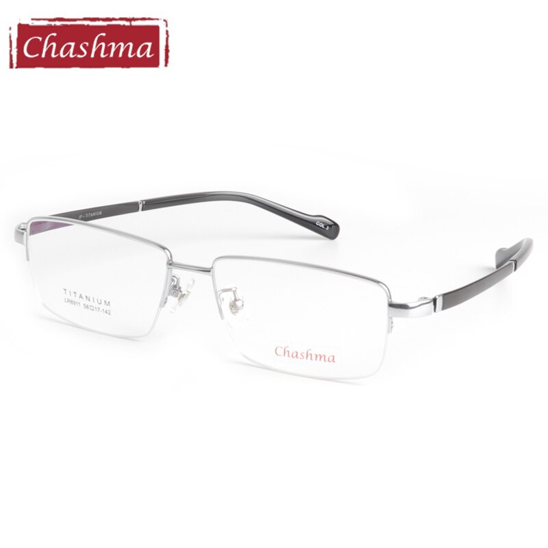 Chashma Ottica Semi Rim Oversized Square Titanium Eyeglasses 8911 Semi Rim Chashma Ottica Silver  