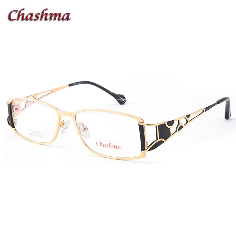 Chashma Ochki Women's Full Rim Rectangle Square Eyeglasses 9137 Full Rim Chashma Ochki Black with Gold  