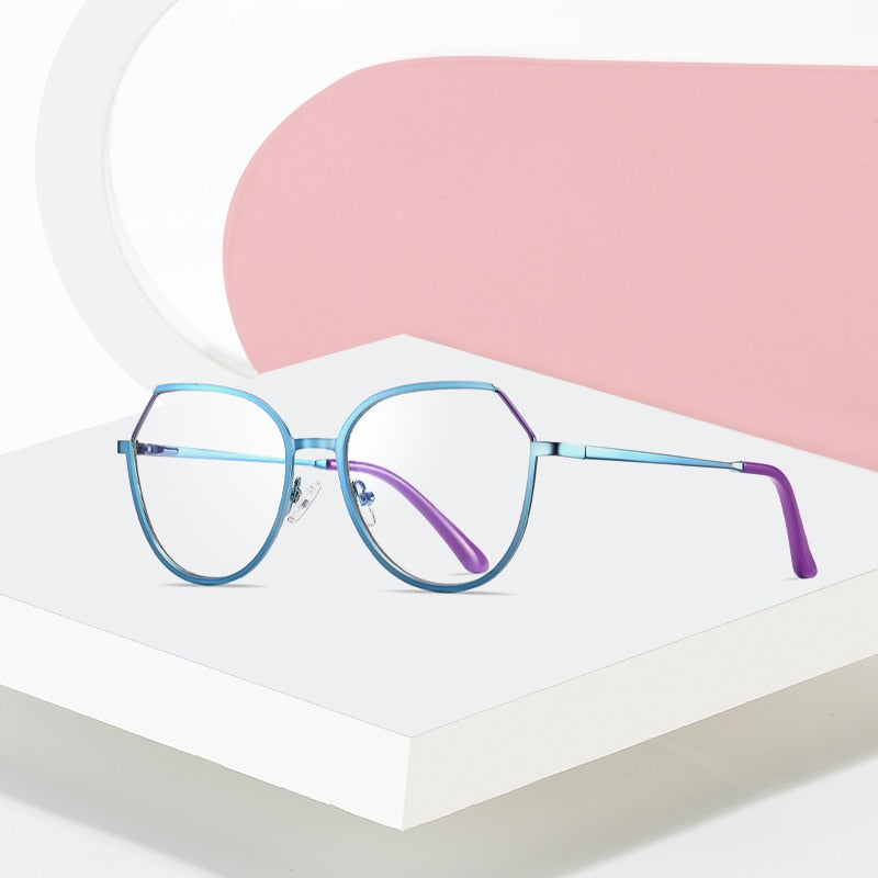Hotony Women's Full Rim TR 90 Resin Round Alloy Frame Eyeglasses 3034 Full Rim Hotony   