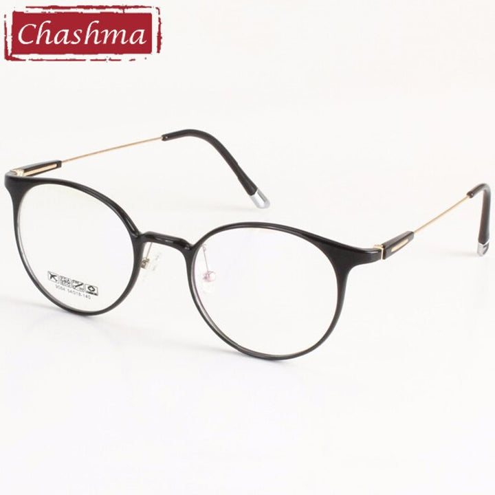 Unisex Eyeglasses Plastic Titanium Round Frame 9084 Frame Chashma Bright Black  