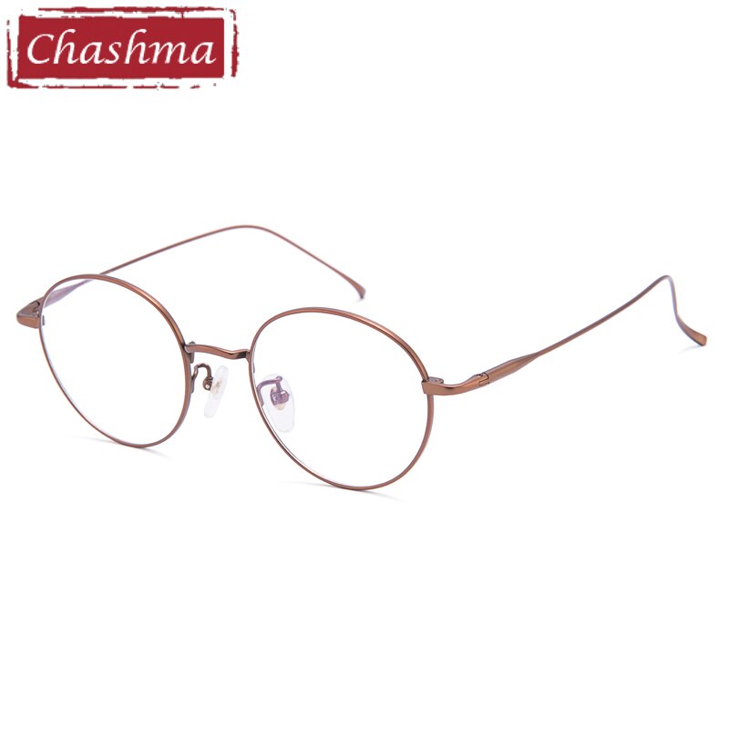 Unisex Eyeglasses Titanium Round 1644 Frame Chashma Brown  
