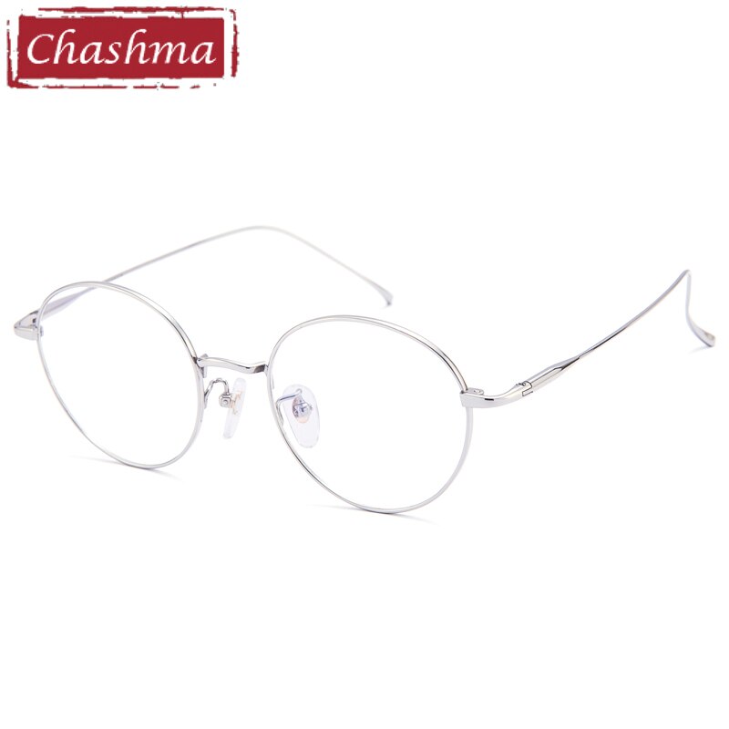 Unisex Eyeglasses Titanium Round 1644 Frame Chashma Silver  