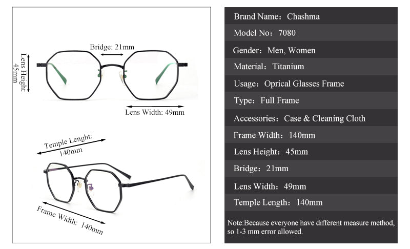 Chashma Ochki Women's Full Rim Irregular Octagon Titanium Acetat Eyeglasses Full Rim Chashma Ochki   