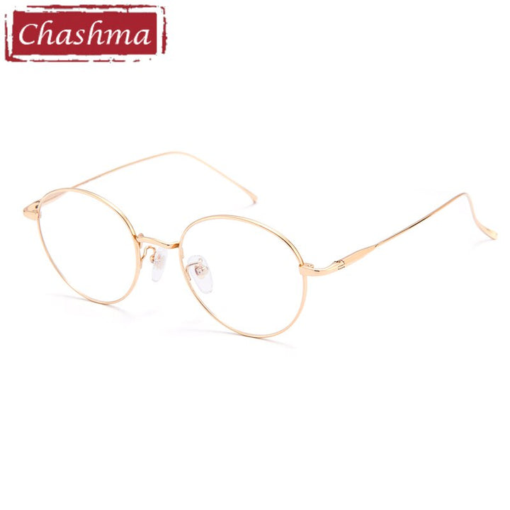 Unisex Eyeglasses Titanium Round 1644 Frame Chashma Gold  
