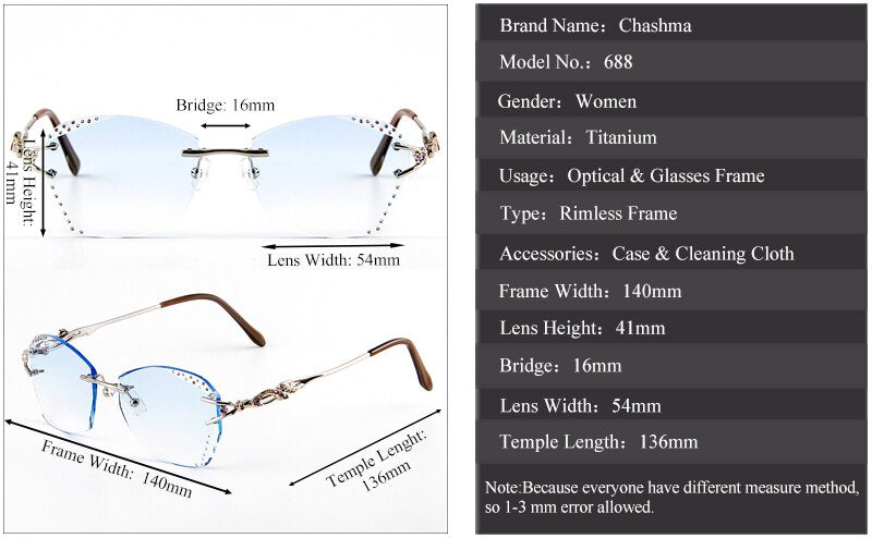 Chashma Ochki Women's Rimless Irregular Square Titanium Eyeglasses Tinted Lenses 8036c Rimless Chashma Ochki   