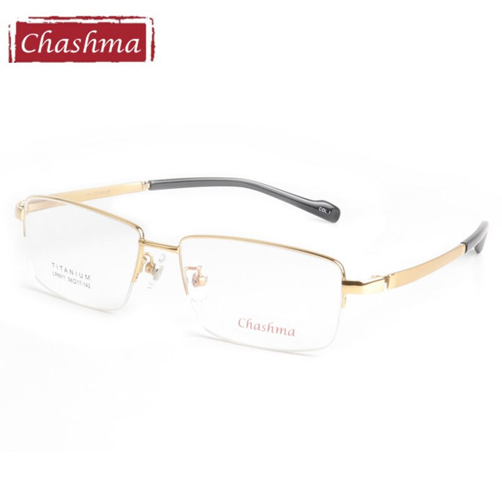Chashma Ottica Semi Rim Oversized Square Titanium Eyeglasses 8911 Semi Rim Chashma Ottica Gold  