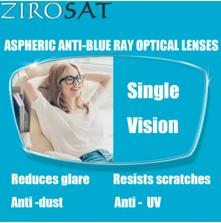 Zirosat Mr-8 Single Vision Aspheric 1.67 Anti-Blue Ray Blocking Lenses Color Clear.