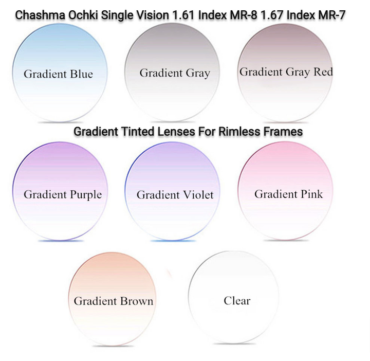 Chashma Ochki Single Vision Gradient Tint 1.61 & 1.67 Index MR 7/8 Lenses Lenses Chashma Ochki Lenses   