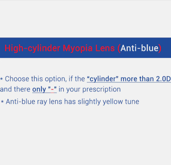 Ralferty High Cylinder Single Vision Anti Blue Lenses Color Clear Lenses Ralferty Lenses 1.74 Special Custom Anti Blue Myopic 