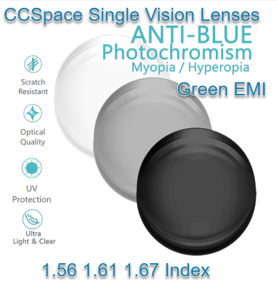 CCSpace Single Vision Aspheric Photochromic Gray Anti Blue Light Lenses Lenses CCSpace Lenses   
