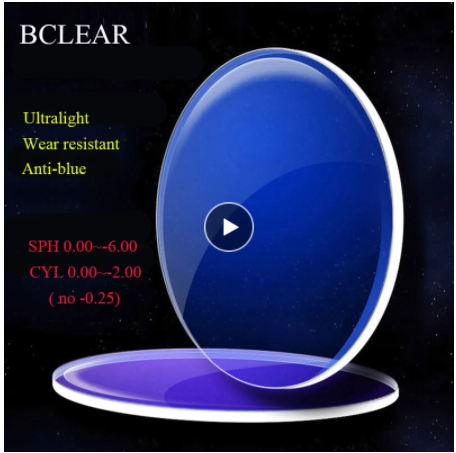 BCLEAR 1.59 Single Vision Ultra-Light Aspheric Myopic Anti-Blue Lenses Color Clear Lenses Bclear Lenses   