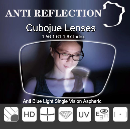 Cubojue Polycarbonate Single Vision High/Low Cylinder Myopic/Hyperopic Anti Blue Light Clear Lenses Lenses Cubojue Lenses   