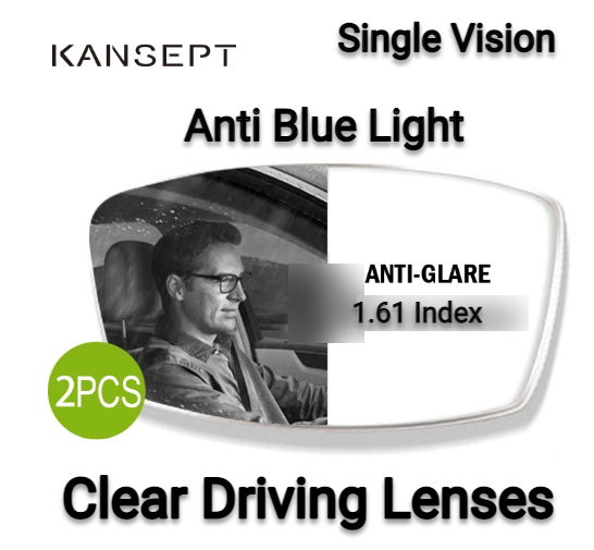 Kansept 1.61 Index Single Vision Anti Blue Light Anti Glare Clear Driving Lenses Lenses Kansept Lenses   