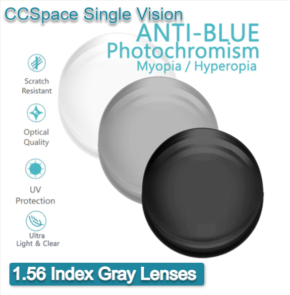 CCSpace Single Vision Aspheric Photochromic Gray Anti Blue Light Lenses Lenses CCSpace Lenses 1.56  