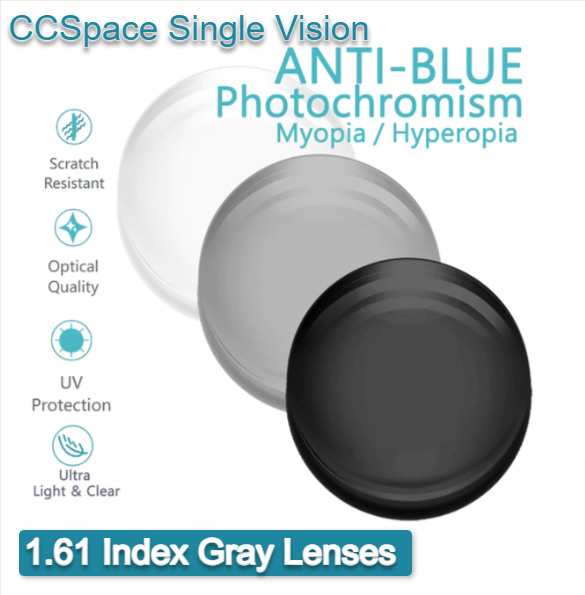 CCSpace Single Vision Aspheric Photochromic Gray Anti Blue Light Lenses Lenses CCSpace Lenses 1.61  
