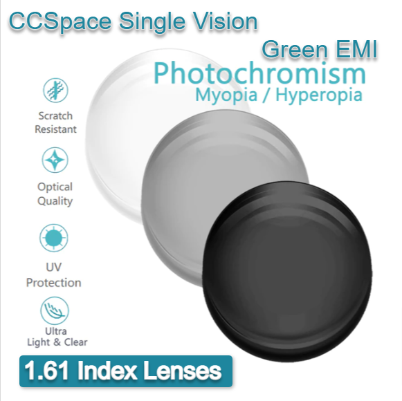 CCSpace Single Vision Aspheric Photochromic Gray Lenses Lenses CCSpace Lenses 1.61  