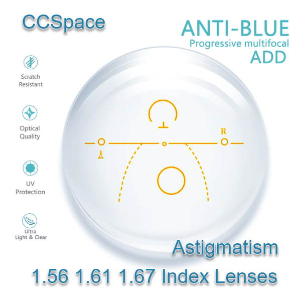 CCSpace Clear Progressive Multifocal Astigmatism Anti Blue Light Lenses Lenses CCSpace Lenses   