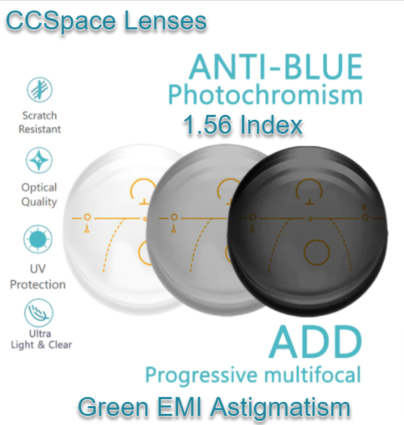 CCSpace Progressive Multifocal Astigmatism Photochromic Gray Anti Blue Light Lenses Lenses CCSpace Lenses 1.56  