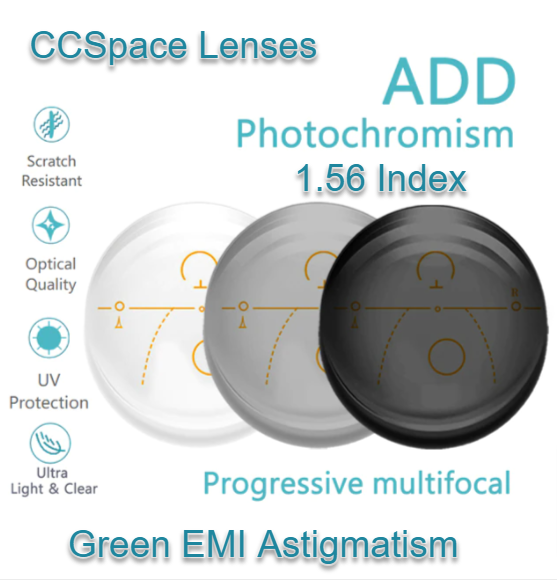 CCSpace Progressive Multifocal Astigmatism Photochromic Gray Lenses Lenses CCSpace Lenses 1.56  