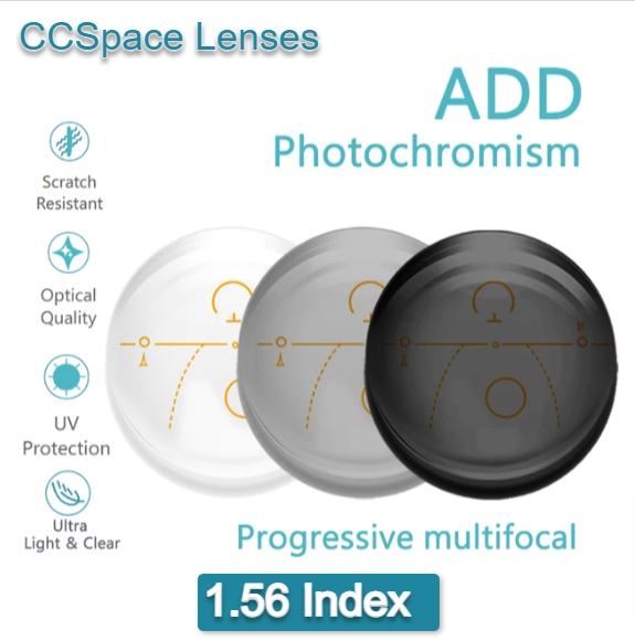 CCSpace Progressive Photochromic Gray Anti Blue Light Lenses Lenses CCSpace Lenses 1.56  