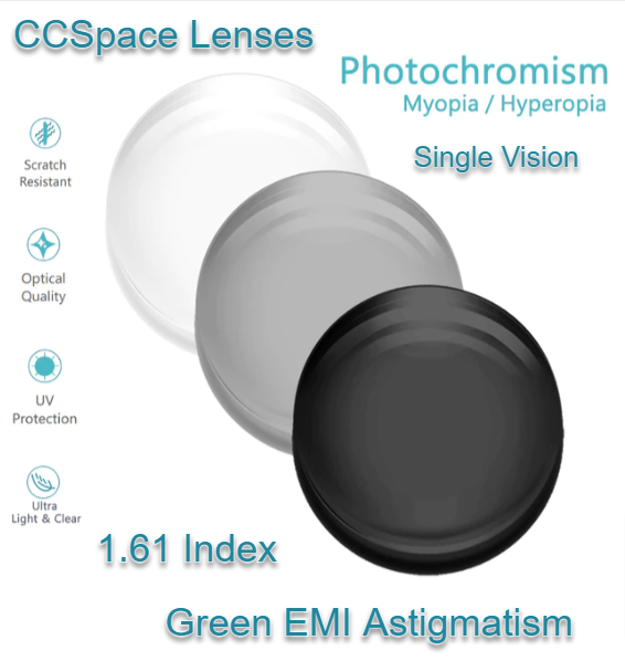 CCSpace Single Vision Astigmatism Photochromic Gray Lenses Lenses CCSpace Lenses 1.61  