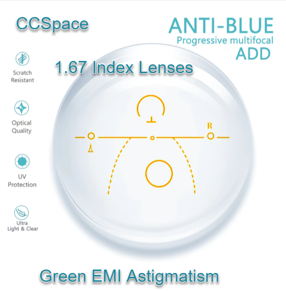 CCSpace Clear Progressive Multifocal Astigmatism Anti Blue Light Lenses Lenses CCSpace Lenses 1.67  