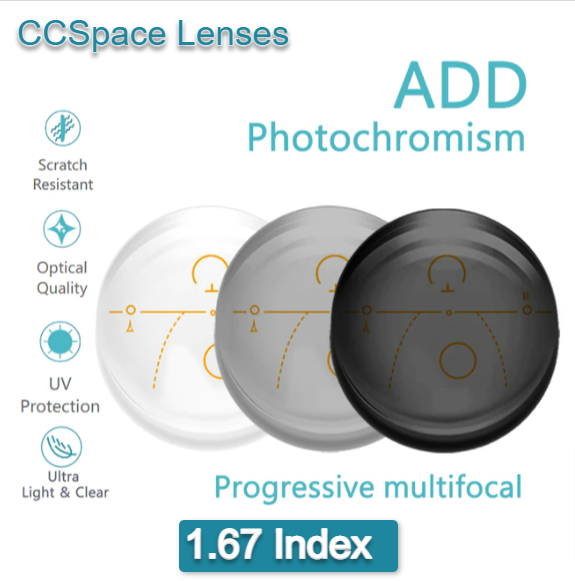 CCSpace Progressive Photochromic Gray Anti Blue Light Lenses Lenses CCSpace Lenses 1.67  