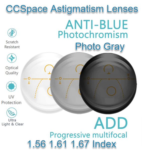 CCSpace Progressive Multifocal Astigmatism Photochromic Gray Anti Blue Light Lenses Lenses CCSpace Lenses   