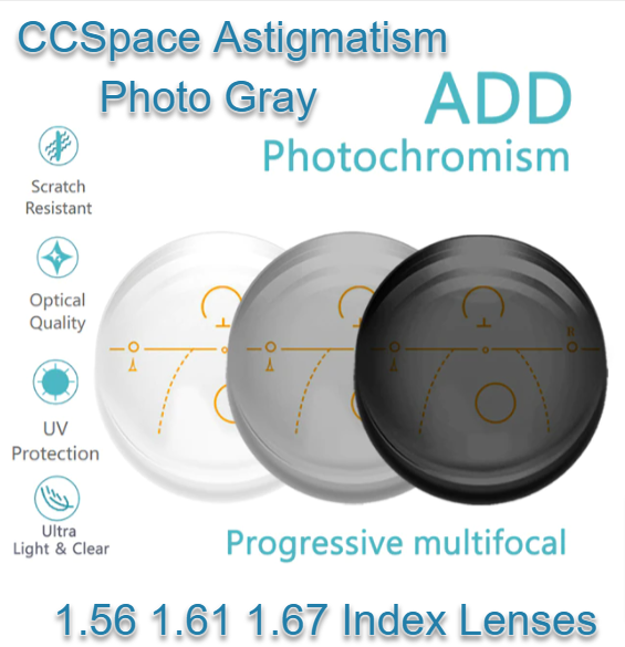 CCSpace Progressive Multifocal Astigmatism Photochromic Gray Lenses Lenses CCSpace Lenses   