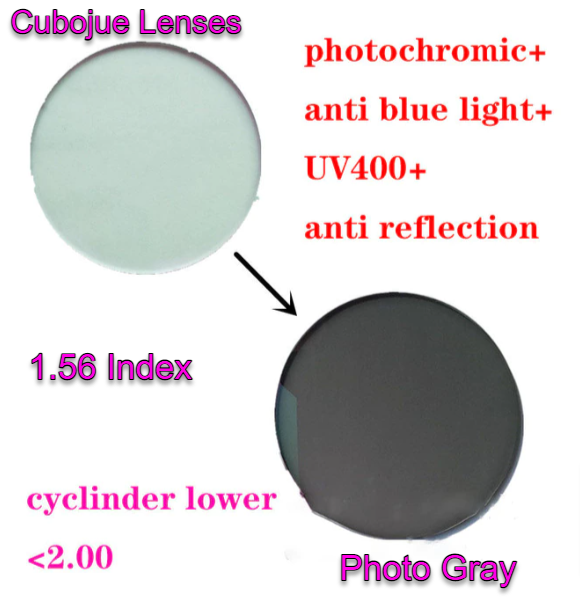 Cubojue Photochromic Low Cylinder Polycarbonate Single Vision Lenses Lenses Cubojue Lenses 1.56 Photo Gray 